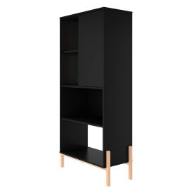 Bowery Bookcase with 5 Shelves in Black and Oak