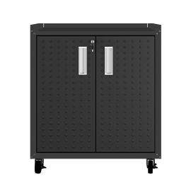 Fortress Textured Metal 31.5" Garage Mobile Cabinet with 2 Adjustable Shelves in Charcoal Grey