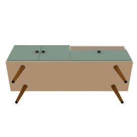 Manhattan Comfort Tribeca 53.94 Mid-Century Modern TV Stand with Solid Wood Legs in Off White and Green Mint