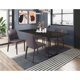 Manhattan Comfort Celine Dining Table with 4 Paris Faux Leather Chairs in Black and Grey