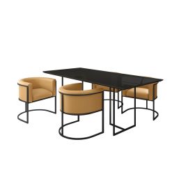 Manhattan Comfort Celine Dining Table with 4 Bali Faux Leather Chairs in Black and Saddle