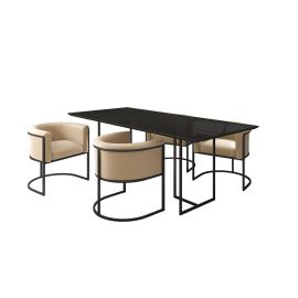 Manhattan Comfort Celine Dining Table with 4 Paris Faux Leather Chairs in Black and Grey