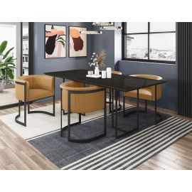 Manhattan Comfort Celine Dining Table with 4 Corso Faux Leather Chairs in Black and Tan