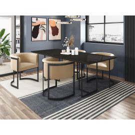 Celine Dining Table with 4 Corso Faux Leather Chairs in Black and Cream