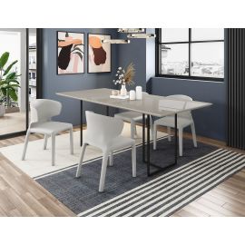 Manhattan Comfort Celine Dining Table with 4 Conrad Faux Leather Chairs in Off White and Cream