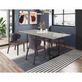 Manhattan Comfort Celine Dining Table with 4 Conrad Faux Leather Chairs in Off White and Grey