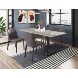 Manhattan Comfort Celine Dining Table with 4 Paris Faux Leather Chairs in Off White and Grey