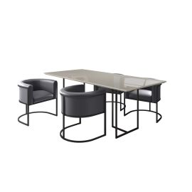 Manhattan Comfort Celine Dining Table with 4 Paris Faux Leather Chairs in Black and Coral