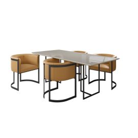 Celine Dining Table with 4 Corso Faux Leather Chairs in Off White and Tan
