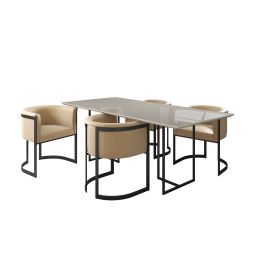 Manhattan Comfort Celine Dining Table with 4 Corso Faux Leather Chairs in Off White and Cream