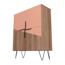 Manhattan Comfort Beekman 43.7 Low Cabinet with 4 Shelves in Brown and Pink