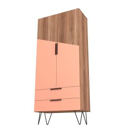 Manhattan Comfort Beekman 67.32 Tall Cabinet with 6 Shelves in Brown and Pink