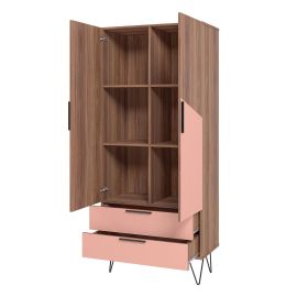 Manhattan Comfort Beekman 67.32 Tall Cabinet with 6 Shelves in Brown and Pink
