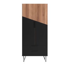 Manhattan Comfort Beekman 67.32 Tall Cabinet with 6 Shelves in Brown and Black