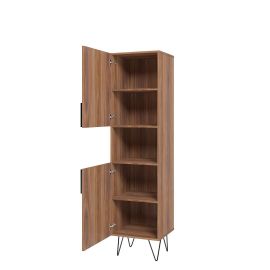 Manhattan Comfort Beekman 17.51 Narrow Bookcase Cabinet with 5 Shelves in Brown and Pink