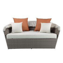 ACME Salena Patio Canopy Sofa & Ottoman in Beige Fabric & Gray Wicker