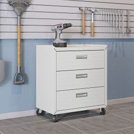 Fortress Textured Metal 31.5" Garage Mobile Chest with 3 Full Extension Drawers in White