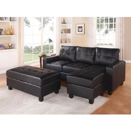 ACME Lyssa Sectional Sofa & Ottoman in Black Bonded Leather Match