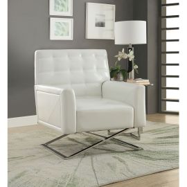 ACME Rafael Accent Chair in White PU & Stainless Steel
