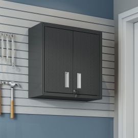 Fortress 30" Floating Textured Metal Garage Cabinet with Adjustable Shelves in Charcoal Grey
