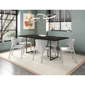 Manhattan Comfort Celine Dining Table with 6 Conrad Faux Leather Chairs in Black and Cream