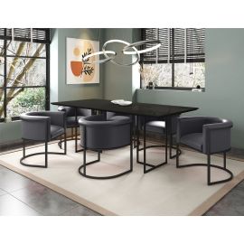 Manhattan Comfort Celine Dining Table with 6 Bali Faux Leather Chairs in Black and Pebble Grey