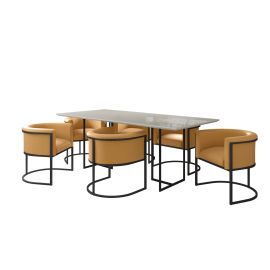Manhattan Comfort Celine Dining Table with 4 Conrad Faux Leather Chairs in Off White and Grey