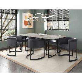 Manhattan Comfort Celine Dining Table with 6 Corso Faux Leather Chairs in Off White and Grey