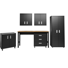 Manhattan Comfort 6-Piece Fortress Textured Garage Set with Cabinets x  Wall Units and Table in Charcoal Grey