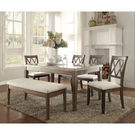 ACME Claudia Dining Table in White Marble & Salvage Brown