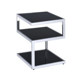 ACME Alyea Side Table in Chrome & Black Glass