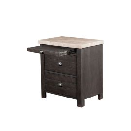 Alpine Shutter 2 Drawer Nightstand w/Pull Out Tray, Charcoal