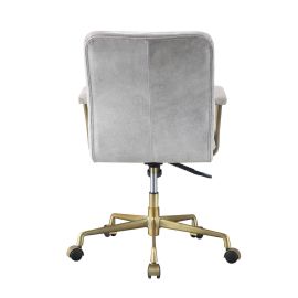 ACME Damir Office Chair, Vintage White Top Grain Leather & Gold
