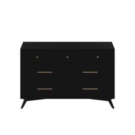 Alpine Flynn Mid Century Modern 7 Drawer Dresser, Black