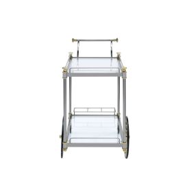 ACME Cyrus Serving Cart, Silver/Gold & Clear Glass 98372