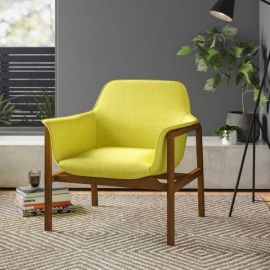 Manhattan Comfort Miller Green and Walnut Linen Weave Accent Chair