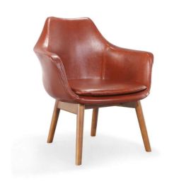 Manhattan Comfort Cronkite Brown and Walnut Faux Leather Accent Chair