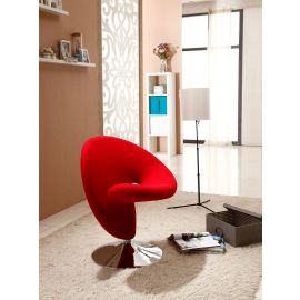 Manhattan Comfort Curl Red and Polished Chrome Wool Blend Swivel Accent Chair