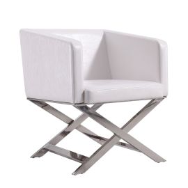 Manhattan Comfort Hollywood White and Polished Chrome Faux Leather Lounge Accent Chair