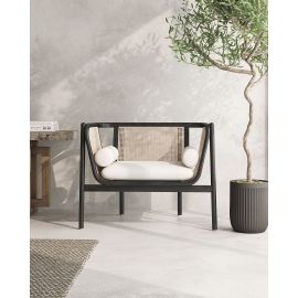 Versailles Accent Chair in Black x  Natural Cane and Cream