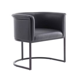 Manhattan Comfort Bali Pebble and Black Faux Leather Dining Chair