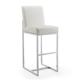 Manhattan Comfort Element 42.13 in. Pearl White and Polished Chrome Stainless Steel Bar Stool