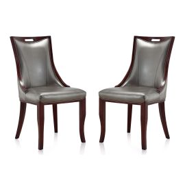 Emperor Silver and Walnut Faux Leather Dining Chair (Set of Two)