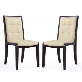 Executor Cream and Walnut Faux Leather Dining Chairs (Set of Two)