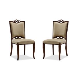 Regent Cream and Walnut Faux Leather Dining Chair (Set of Two)