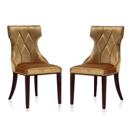 Manhattan Comfort Reine Antique Gold and Walnut Velvet Dining Chair (Set of Two)