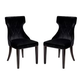 Reine Black and Walnut Velvet Dining Chair (Set of Two)