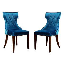 Manhattan Comfort Reine Cobalt Blue and Walnut Velvet Dining Chair (Set of Two)