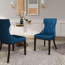 Manhattan Comfort Reine Cobalt Blue and Walnut Velvet Dining Chair (Set of Two)