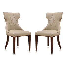 Reine Cream and Walnut Faux Leather Dining Chair (Set of Two)